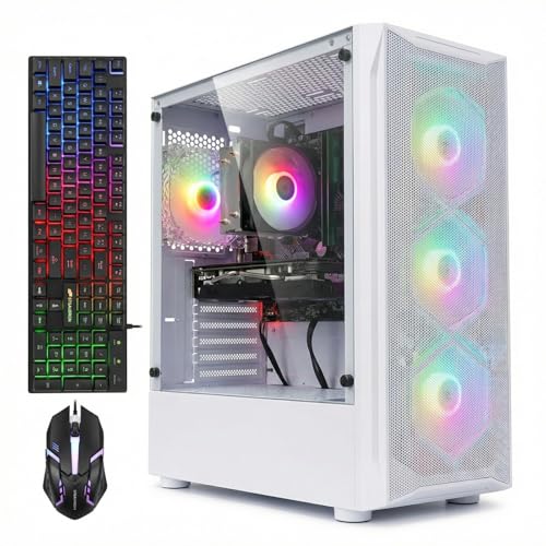 STGAubron Gaming PC Computer Desktop, GeForce GTX 1660 Ti 6G, Intel Core I7 up to 3.9GHz, 16G RAM, 512G SSD, WiFi 6, BT 5.0, RGB Fan x 4, Windows 11 Home,White