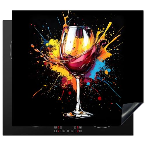 KitchenYeah© Protège Plaque Induction 59x51 cm Deco Cuisine Accessoire Pratique Protection De Vitroceramique Kitchen Gadget Vin - Verre - Graffiti - Boisson - Rouge - Peinture
