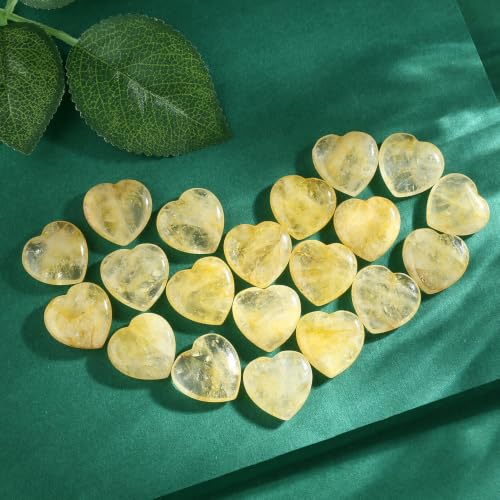 Image of QINJIEJIE 20 PCS Citrine Heart Crystal Yellow Healing Crystals Natural Cute Stones Pocket Healing Palm Love Bulk Set Wholesale Reiki Energy Balancing Meditation Mother's Day Gift