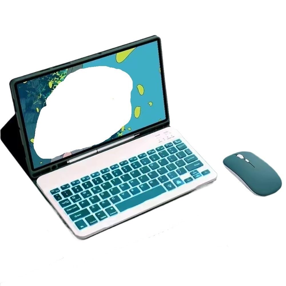 Funda para iPad Pro 11 con teclado y ratón verde oscuro de cuero con ranura para lápiz 7