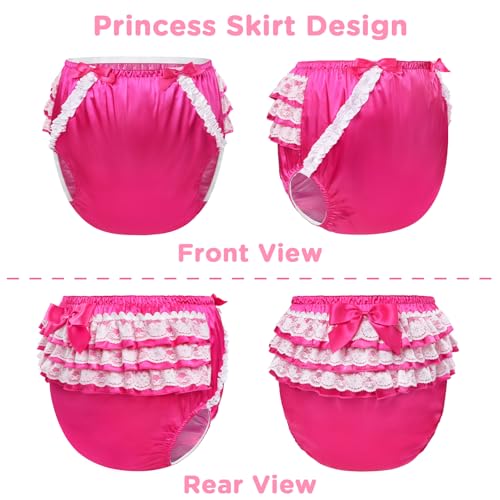 Image of Littleforbig Washable Ruffled Lace Bow Pretty in Rose Satin Over Diaper Cover S