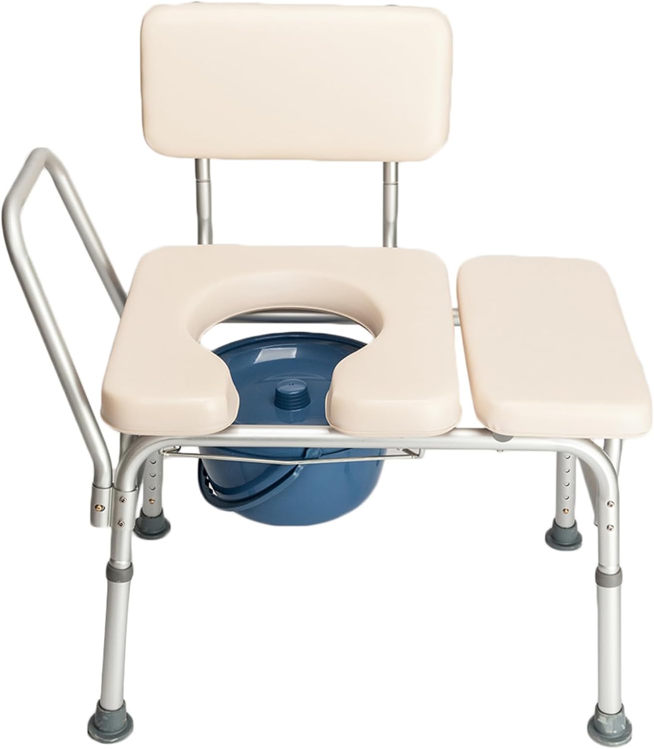 2-in-1 Transfer Bedside Commode Chair for Toilet & Bathtub, Shower Chair, Durable Aluminum, Height Adjustable Legs, Non-Slip Feet, 330lbs, Creamy White