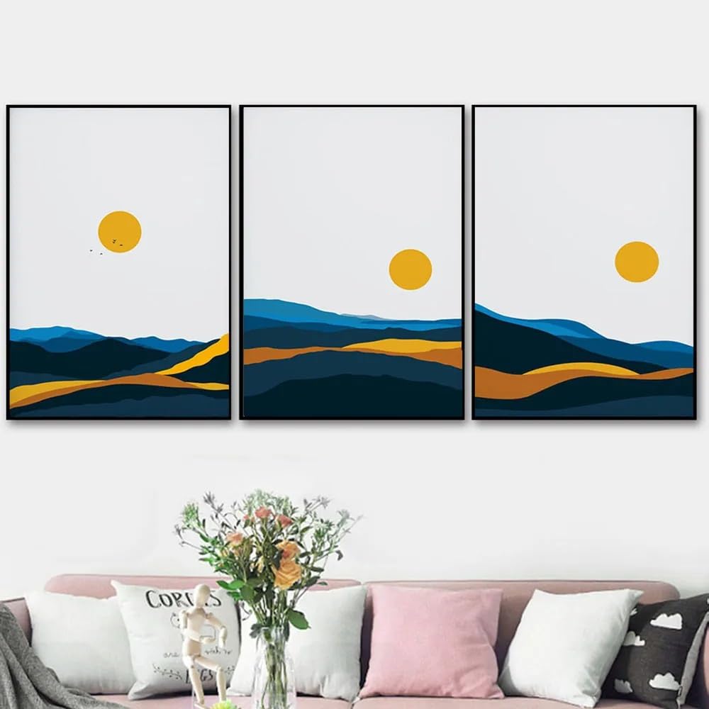 WUHBCZ Wall Posters-Modern Abstract Landscape Picture Nordic Canvas Painting Wall Art Mountain Sunrise Prints and Posters for Living Office Room Home Decor-40 * 60cm/3PCS (No Frame)