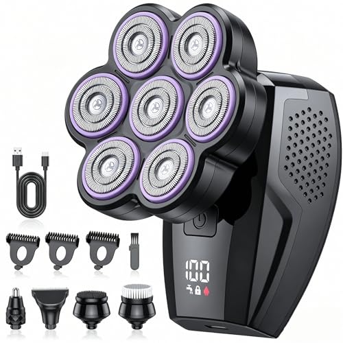 Head Shavers for Bald Men, 7D Electric Razor 10000 RPM High-Speed Mens Head Shaver, LED Display & IPX7 Waterproof for Wet/Dry Use, Fast Rechargeable Shaving Grooming Kit(Misty-Purple)