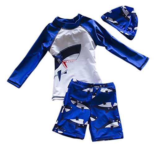 TAIYCYXGAN Baby Boys Kids Long Sleeve UV Sun Protection Rash Guards Swimsuit with Hat Blue S:2-3 Years