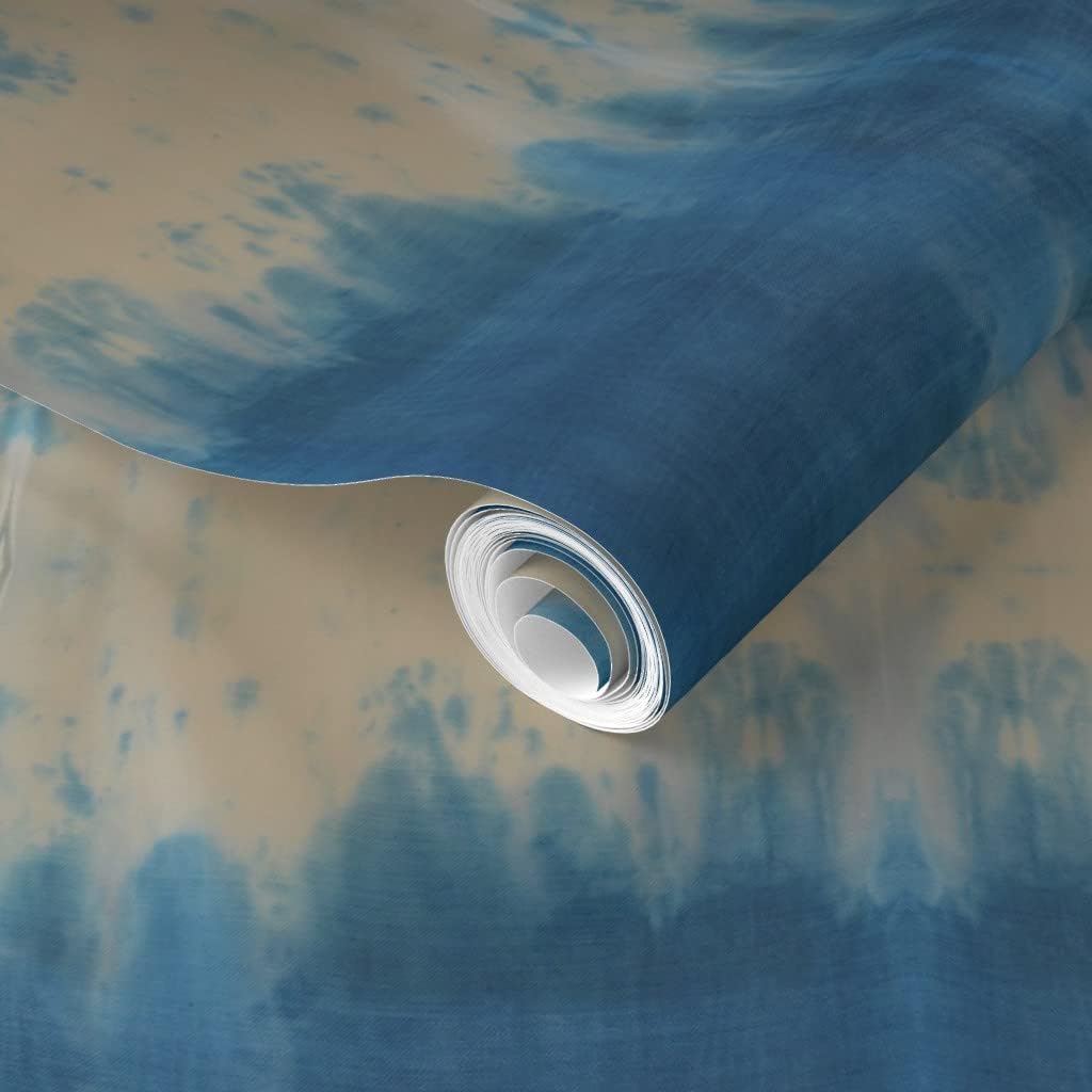 Removable Wallpaper 3ft x 2ft - Blue White Dye Stripes Stripe Ombre Shibori Hand Indigo Custom Pre-Pasted Wallpaper by Spoonflower
