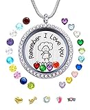 Remember I Love You Grandma Memory Living Floating Lockets with 24PCS Birthstones, Women DIY Charms Pendant Necklace for Granny, Nice Gift Box