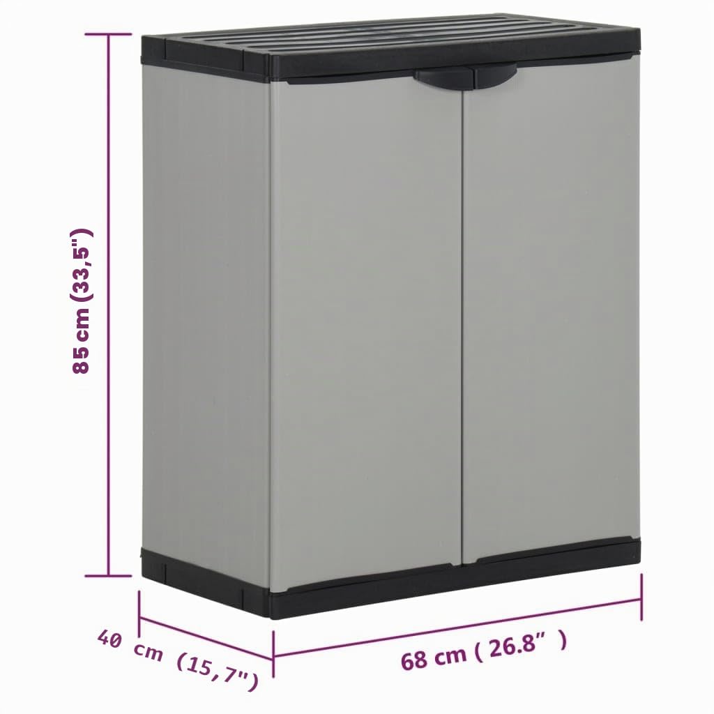 vidaXL Mülltonnenbox Mülleimer Mülltonne Kunststoffschrank Mülltonnenverkleidung mit Einlegeboden Müllbeuteln Grau Schwarz 68x40x85cm PP
