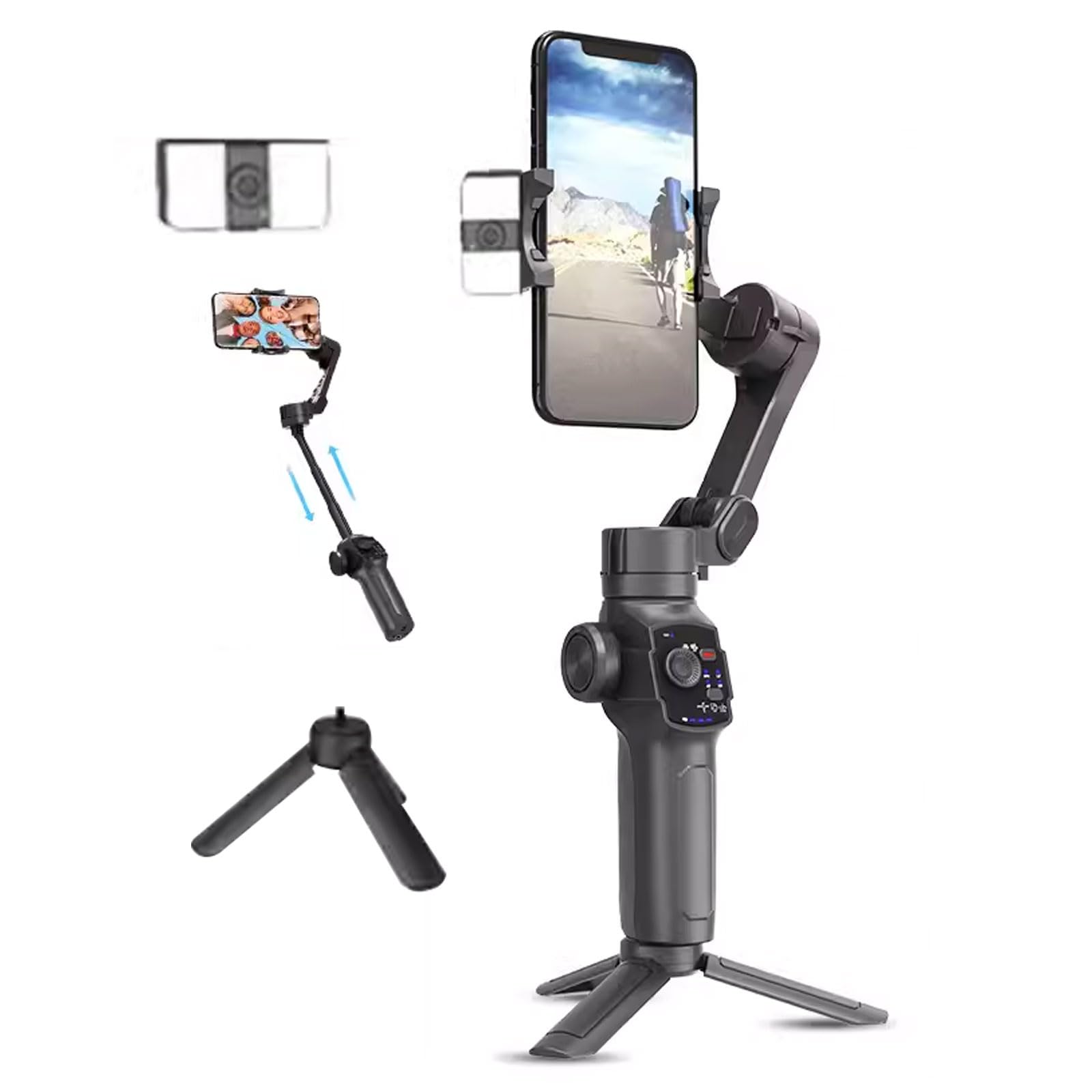 Stabilizator do smartfona, 3-osiowy uchwyt na telefon z wbudowanym przedłużaczem, śledzenie obiektów, przenośny i składany, stabilizator telefonu do nagrywania wideo, YouTube TikTok (wersja Fill