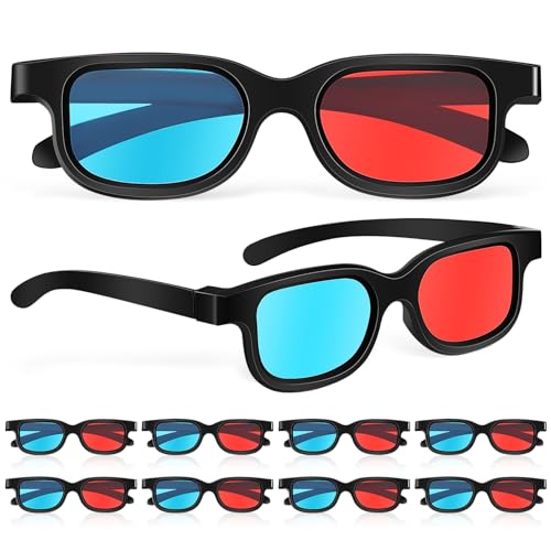 PACKOVE 10 Piezas de Gafas 3D, Lentes Rojo-Azul, Marco Ligero de ABS, Compatible con Monitores de Ordenador, Televisores, Proyectores, Pantallas de Cine