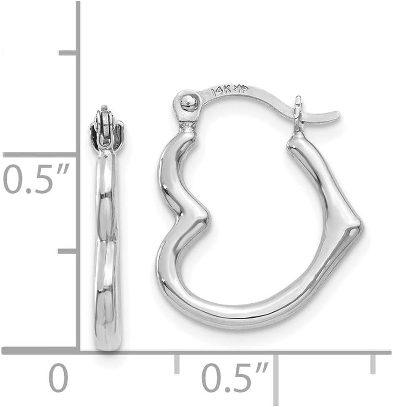 Diamond2Deal 14k White Gold Heart Shaped Hollow Hoop Earrings (L- 0.62 in, W- 0.52 in)