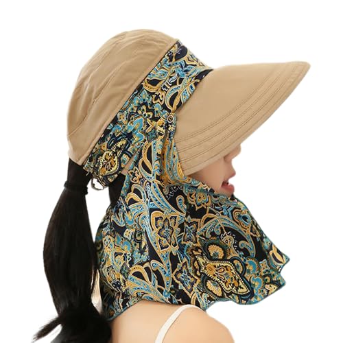 Fashion Multifunctional UPF 50+ UV Sun Protection Breathable Face Neck Flip Folding Sun Hat for Women (US, Alpha, One Size, Khaki)