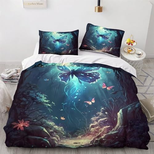 Housse de couette microfibre douce à fermeture éclair lit papillon 3 pièces