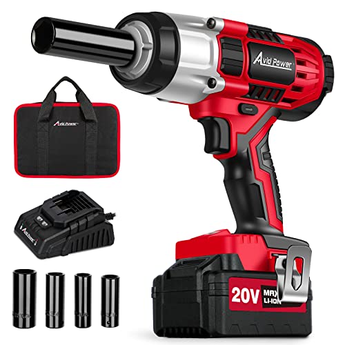 AVID POWER 20V MAX Cordless Impact Wrench with 1/2 inch Chuck, Max Torque 330 ft-lbs (450N.m), 3.0A Li-ion Battery, 4Pcs Driver Impact Sockets, 1 Hour Fast Charger and Tool Bag