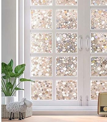 rabbitgoo Glass Window Film, Decorative Window Stickers, Privacy Window Clings, Static Cling Door Window Covering, Stained Glass Window Vinyl, Non Adhesive, Anti UV Pebble Pattern, 35.4 x 157.4 inches