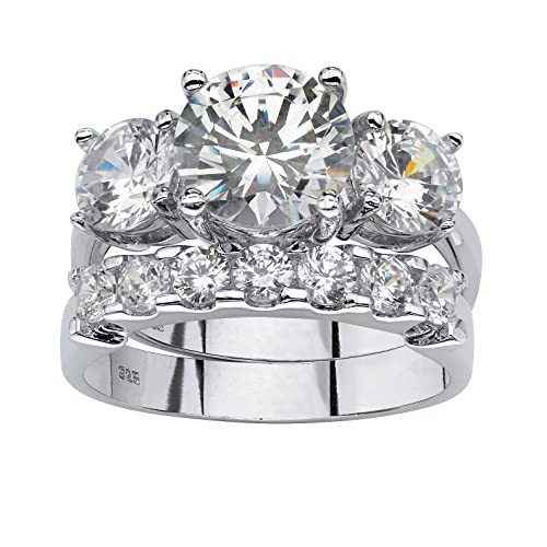PalmBeach Platinum-plated Sterling Silver Round Cubic Zirconia Bridal Ring Set Sizes 5-10