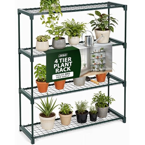 ZENO Shelf Storage Unit 4 Tiers | Garden Shelving Plant Stand Rack | Office Shelving | Corner Plant Shelf Ladder Planter for Garden Balcony & Patio | Dark Green