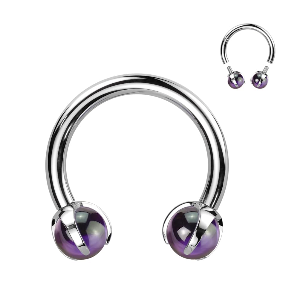 Paula & Fritz® Hufeisen UNIVERSAL Natur-Stein Circular Barbell Brustwarzen-Piercing Titan-IUM Grad 23 1,2-mm Stab-Dicke 3-mm Kugel-größe Set Septum