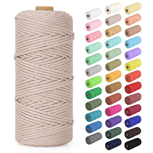 Macrame Cord 3mm x 109Yards (328Feet), Natural Cotton Macrame Rope - 4 Strands Twisted Macrame Cotton Cord for Wall Hanging, Plant Hangers, Crafts, Gift Wrapping and Wedding Decorations, Pink Gray