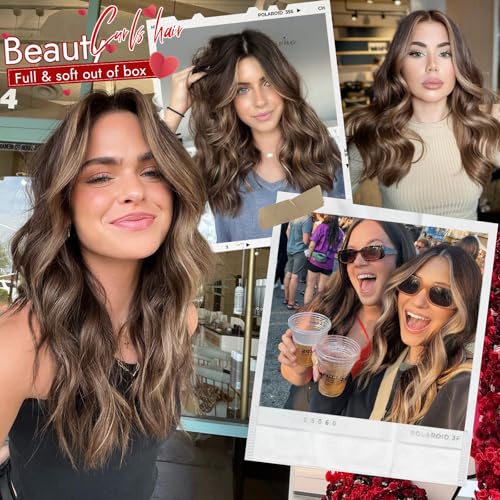 Image of Eawwii Dark Brown Mixed Blonde Short Wavy Wig for Women Lace Hairline Bob Style Synthetic Heat Resistant - Natural Appearance for Everyday Hairstyle 18 Inch