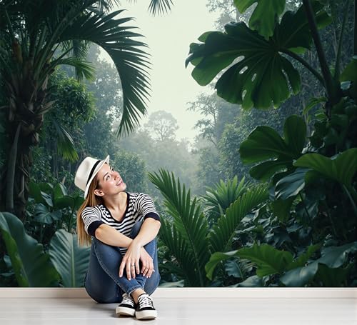 Papel tapiz fotográfico Densa Selva Tropical 200An×150Al cm Tejido No Tejido Fondo De Pantalla Plantas Ecológicas Naturales Fotomurales Decoración Pared Dormitorio Sala Oficina Salón Murales, Verde