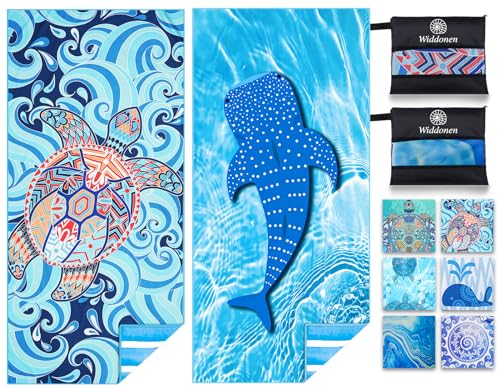 Widdonen Microfiber Beach Towel,Compact 2 Pack-71x32 Inch with Bag Travel