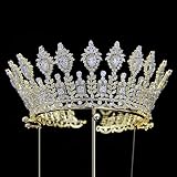 QXMYOO Luxury Wedding Tiaras Large 5A Cubic Zirconia Round Pageant Crown for Women Huge Princess Que