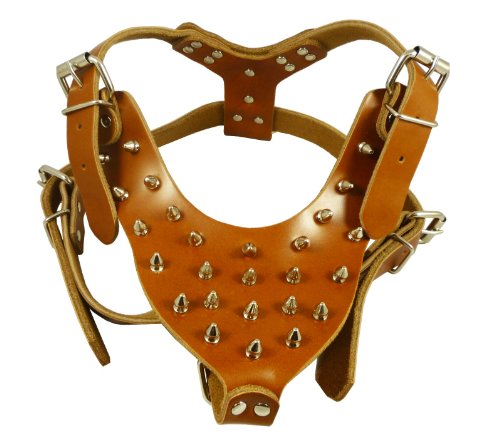 Brown Spiked Leather Dog Harness Large 26