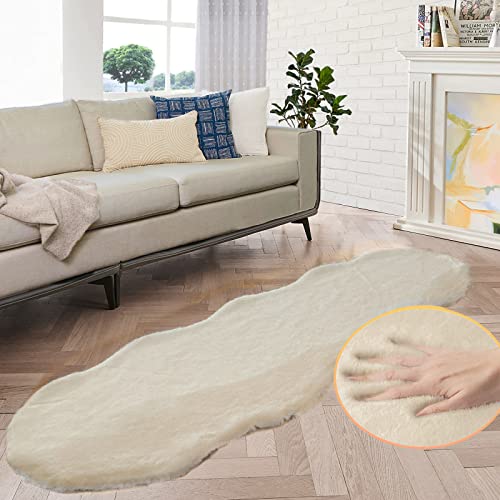 Shag Faux Bunny Washable Fluffy Fur Rug Runners for Hallways Camel Plush Area Rugs for Living Room Bedroom Faux Sheepskin Rug 2x6 Shaped Nursery Rugs