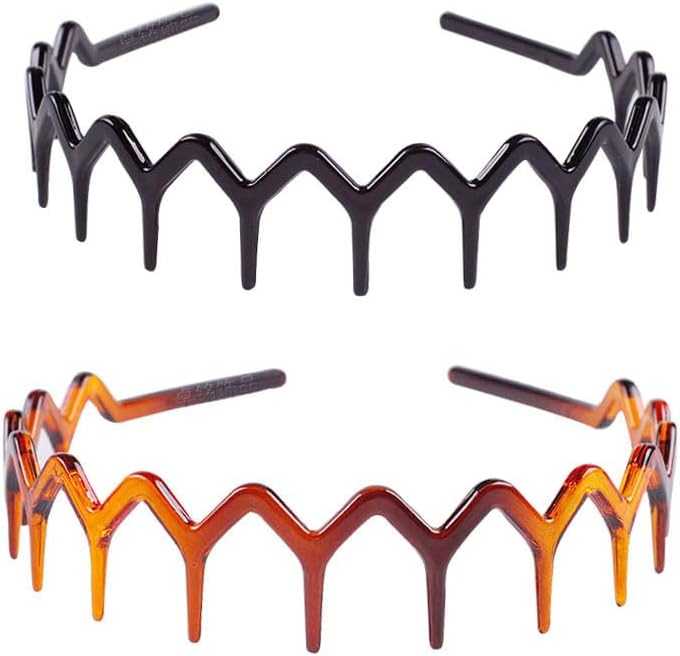 2Pcs Zigzag Headband With Teeth for Women Girls - Wavy Hair Comb Plastic Zig Zag Black Tooth Hair Accessory for Women Men