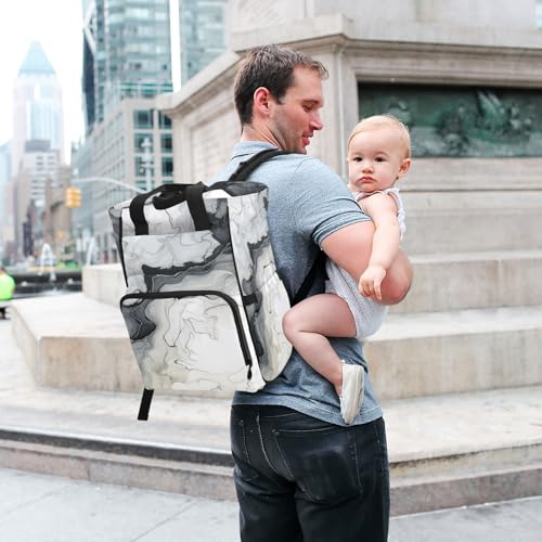 Sac à dos à langer marbre gris blanc grand format pour maman et papa - 7