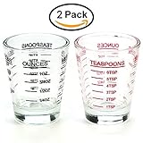 Small Measure Multi-Purpose Liquid and Dry Measuring Shot Glass, Heavy Glass, 26-Incremental Measurements，Wine Measuring,Measures 1oz, 6 Tsp, 2 Tbs, 30ml (2pcs)