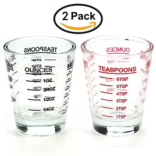 Small Measure Multi-Purpose Liquid and Dry Measuring Shot Glass, Heavy Glass, 26-Incremental MeasurementsxFF0C;Wine Measuring,Measures 1oz, 6 Tsp, 2 Tbs, 30ml (2pcs)
