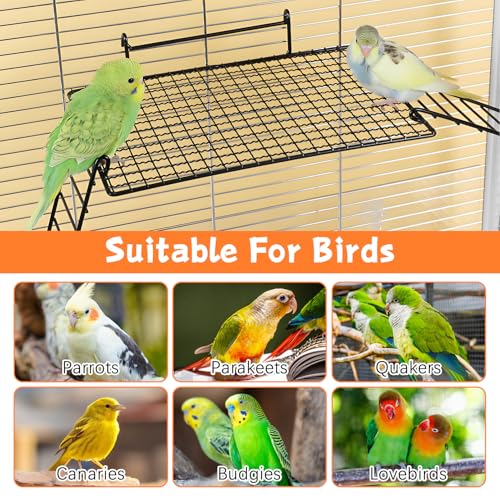 BNOSDM 4 PCS Bird Perches Platform, Stainless Steel Grid Platform for Parakeet Parrot Stand with Climbing Ladder Bird Cage Accessories for Small to Large Birds (Black)