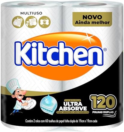 Papel Toalha Kitchen Folha Dupla - Pack com 2 rolos de 60 unidade...