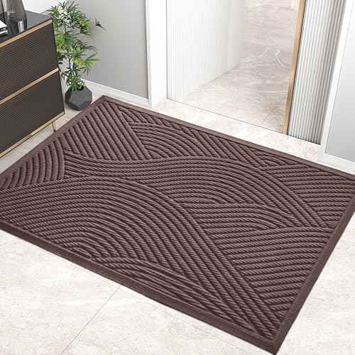 HIYARD Sturdy Front Door Mat, Absorbent Muddy Dirt Resist Welcome