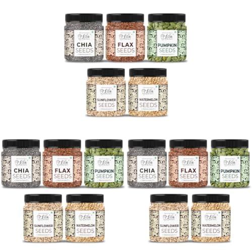 Image of LILA DRY FRUITS 5 Superseed Combo (Chia, Flax, Pumpkin, Sunflower and Watermelon) 100gms each (500gms total) Immunity combo for Weight Loss | Mix Seeds for Eating Superfood Perfect for Gifting