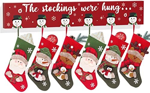 Christmas Stocking Holder Mantle Christmas Stocking Hangers for Mantel Fireplace Wall Hanging Sign with 6 Hangers Collapsible And the Stockings Were Hung Christmas Stocking Hooks Xmas Decor 28.4 Inch