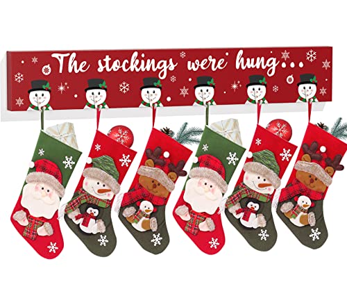 Christmas Stocking Holder Mantle Christmas Stocking Hangers For Mantel Fireplace Wall Hanging Sign With 6 Hangers Collapsible And The Stockings Were Hung Christmas Stocking Hooks Xmas Decor 28.4 Inch #TOP10