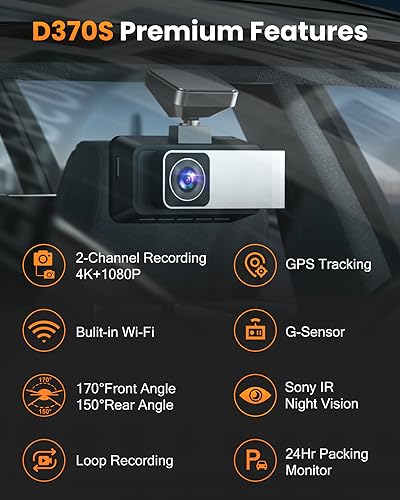 SUVCON 4K Dash Cam Front and Rear, Dual Dash Camera for Cars 4K+1080P Dashboard Car Camera Built-in Wi-Fi GPS, 24H Parking Monitor, Night Vision, Loop Recording, WDR, 170° Wide Angle, Free 32GB Card image_1