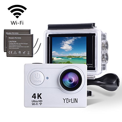 YELIN Action Camera 4K WiFi Waterproof Sport Camera HD 12MP Camcorder 170 Degree