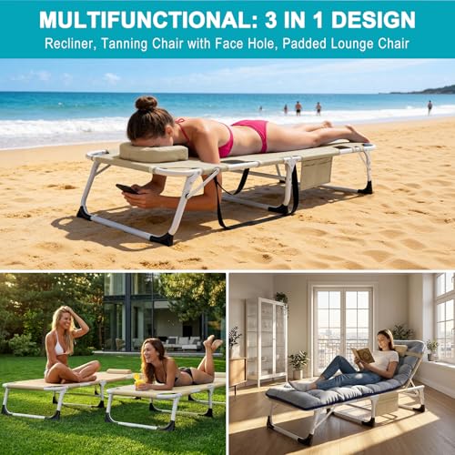 image for ABORON 3 in 1 Sun Tanning Chair Oversized with Mat&Face Arm Hole, Heav