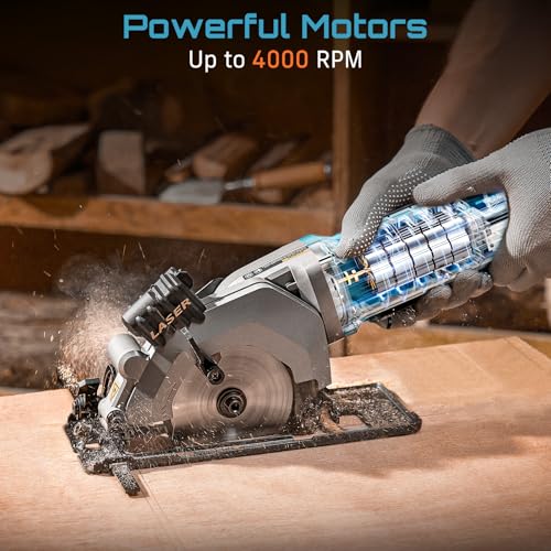 image for Seesii Mini Circular Saw with Laser Guide,4.8A 4000 RPM Compact Corded