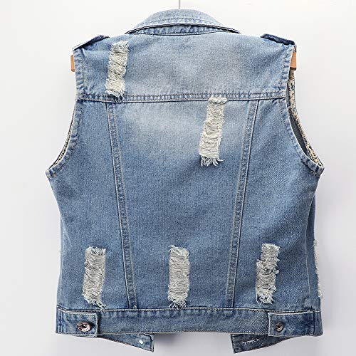 Fesky Womens Blue Denim Vest Jean Waistcoat Vest Distressed Jacket For Women Girls Sleeveless #TOP5