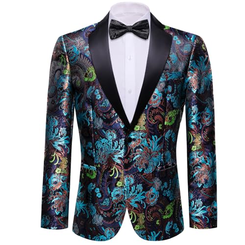 Image of Barry.Wang Mens Floral Blazer Suit Jacket Notched Lapel Casual Sport Coat | Flowers Jacquard One Button Tuxedo for Prom Wedding Party Disco Dinner Banquet Cocktail Homecoming Travel,Regular Fit