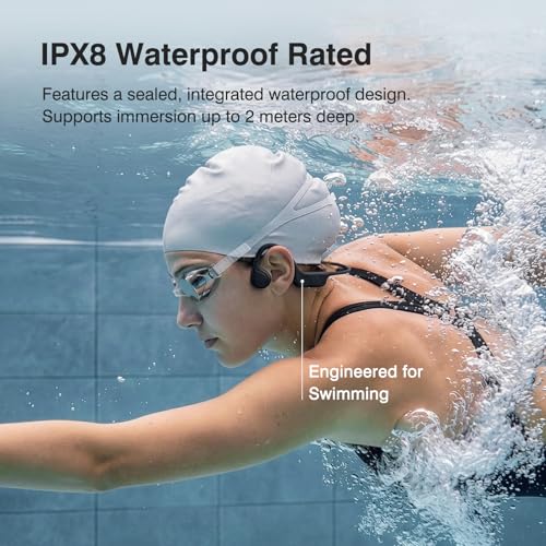Image of CXK Bone Conduction Headphones IPX8 Waterproof Swimming Headphones, Bluetooth 6.0 Open Ear Headphones with Built-in Memory MP3 Mode, 12H Playtime, Underwater Wireless Earbuds Secure Fit for Sports