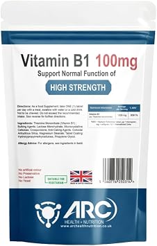 Vitamin B1 Thiamine 100mg 180 Vegetarian Tablets - High Strength B1 Supplement, Supports Energy Production, Made in the UK
