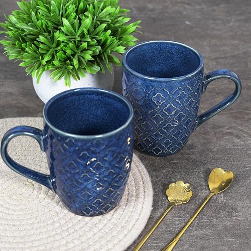 Image of CRAF10 Glaze Studio Ceramic Coffee /Tea Mugs - Set of 2, 330 ML Each, Elegant & Durable, Microwave & Dishwasher Safe, Indigo