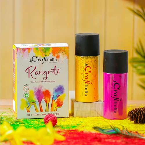 eCraftIndia Pack of 4 (4x80 gm) Natural Gulal Holi Colours | Holi Colours for Kids Family | Natural Holi Colour | Holi Decoration Items | Gulal for Holi | Holi Gift Hampers Box