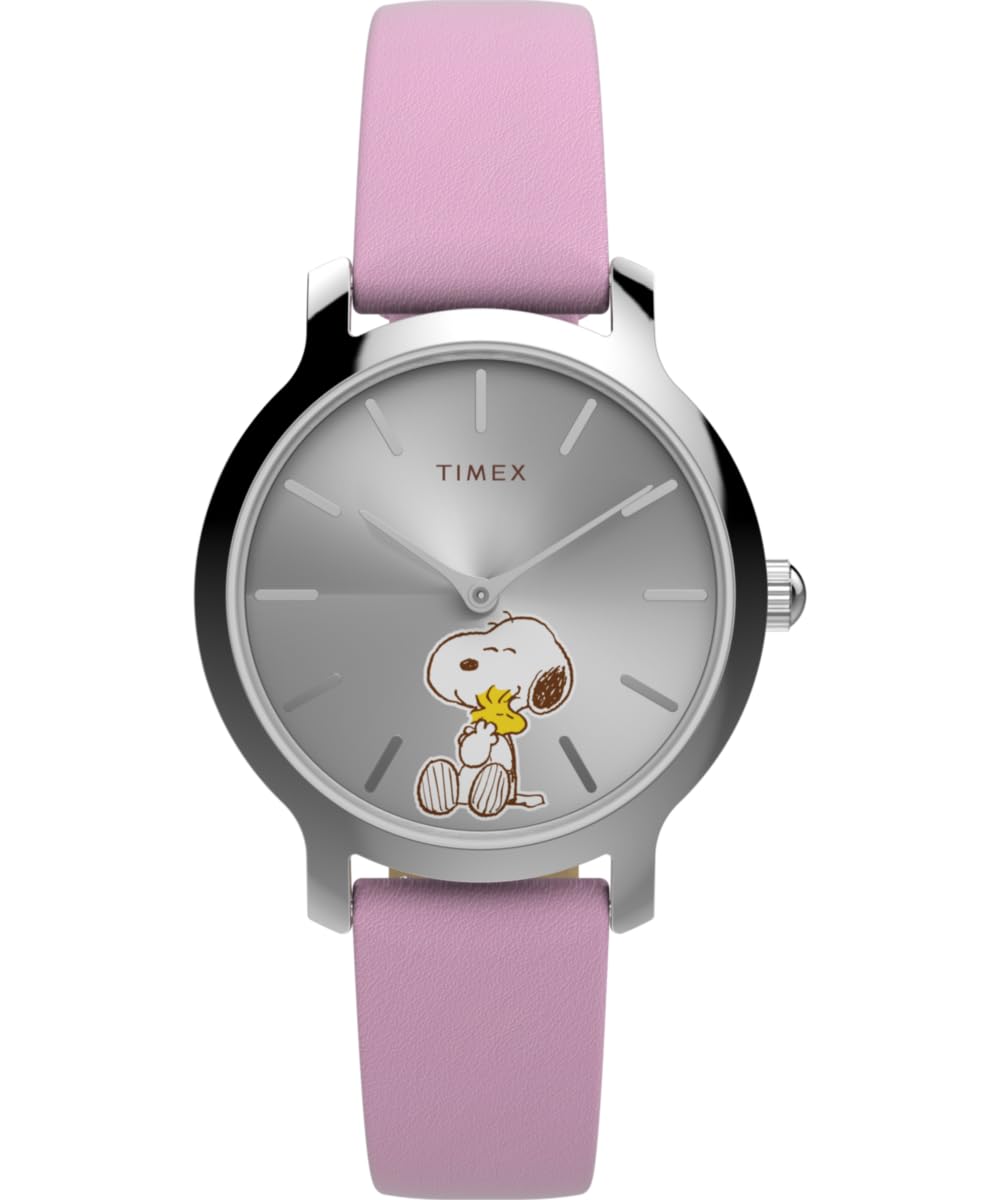 Timex Women's Peanuts 31 mm Quartz Watch - Pink Leather Strap with Silver-Tone Dial TW2Y26000